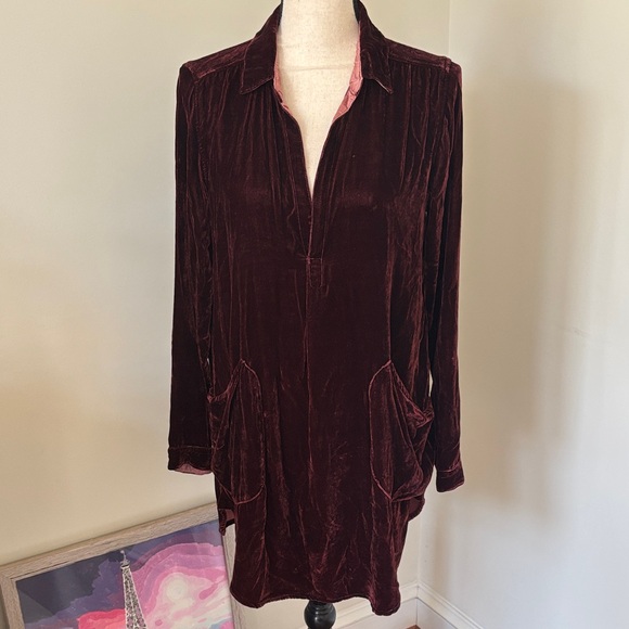 Free People Velvet Long Sleeve Dress in Deep Burgundy - Picture 1 of 1